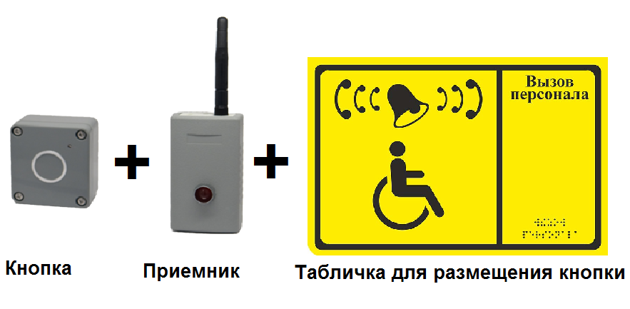 Радиосистемы вызова персонала для инвалидов Доступная страна R-Call КМП-2У Кнопка вызова (DST40) с приёмником и табличкой